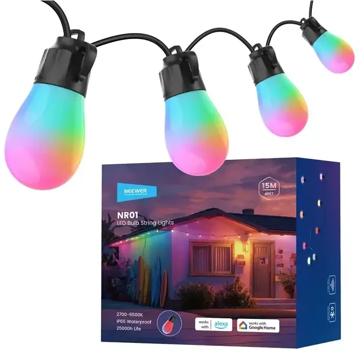 Outdoor string lights NEEWER RGB warm baltas