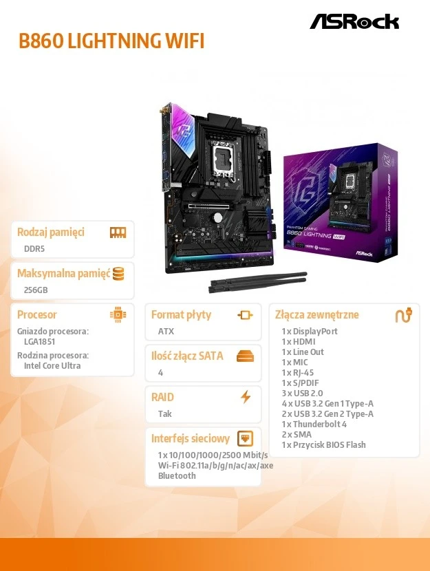 Pagrindinė plokštė ASRock B860 Lightning WiFi