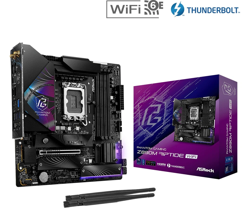 ASROCK MB Desktop Z890 Riptide Wi-Fi S1851, 4x DDR5, 1x PCIe 5.0 x16, 1x PCIe 4.0 x16, 1x PCIe 3.0 x1, 1x Blazing M.2, 4x Hyper M.2, 8x USB-6x3, 8x USB-6x3 USB 2.0, Killer E3100 2,5 GB, 802.11be Wi-Fi 7 + Bluetooth, 1x HDMI, 1x DP 1.4, ATX