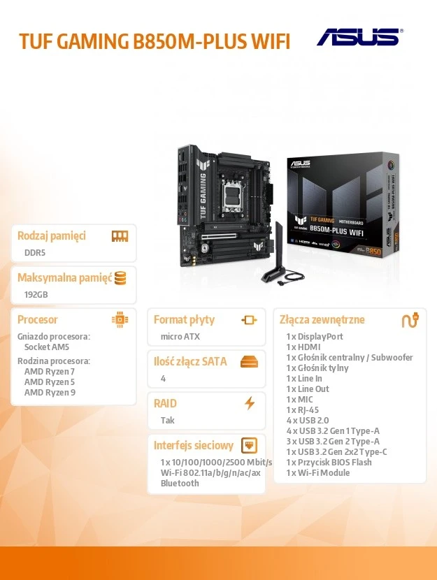 Pagrindinė plokštė ASUS TUF GAMING B850M-PLUS WIFI