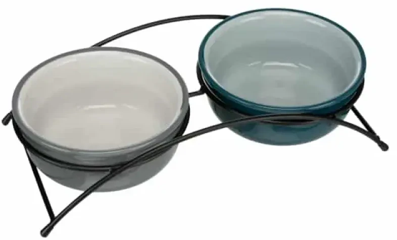 TRIXIE Dubenėlių kompl., keramika-metal., 2x0.6 l, ø 15 cm-32x9x16 cm, petrol-šviesia