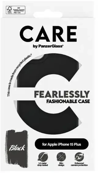 Panzer Glass „CARE by PanzerGlass“ madingas „Fearlessly“ dėklas, skirtas iPhone 15 Plus 6,7 colio, juodas, 1431