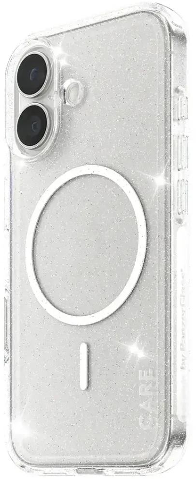 „Panzer Glass CARE by PanzerGlass“ flagmaninis „Urban Explorer“ dėklas su „Baltas MagSafe“, skirtas „iPhone 17“ – skaidrūs blizgučiai