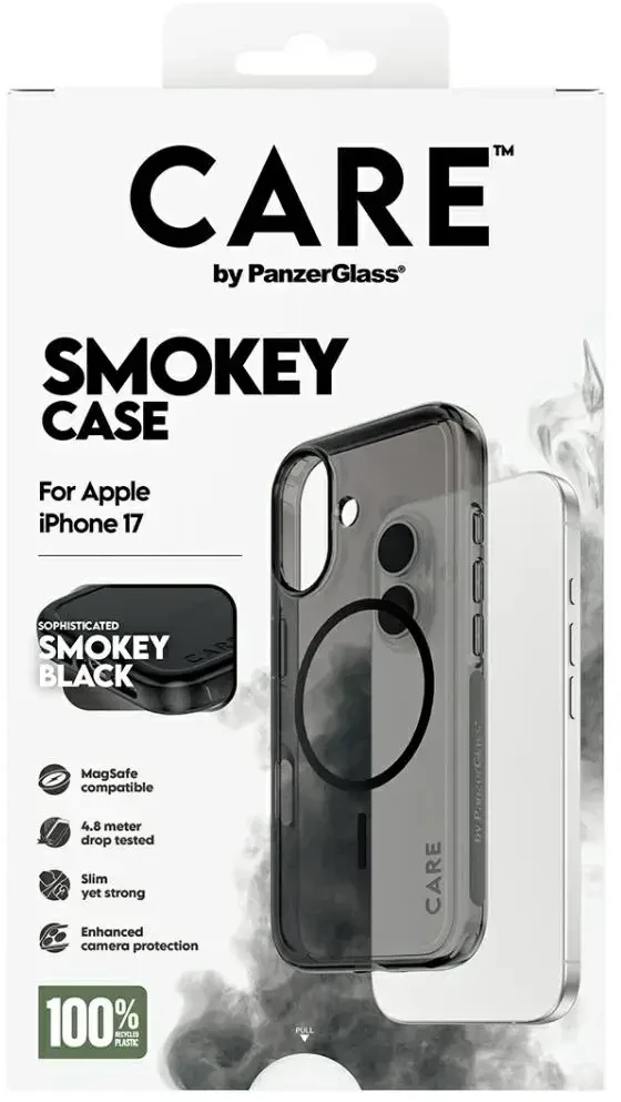 Panzer Glass „CARE by PanzerGlass Flagship Urban Explorer“ dėklas, juodos spalvos, „MagSafe“, skirtas „iPhone 17“, dūmų spalvos