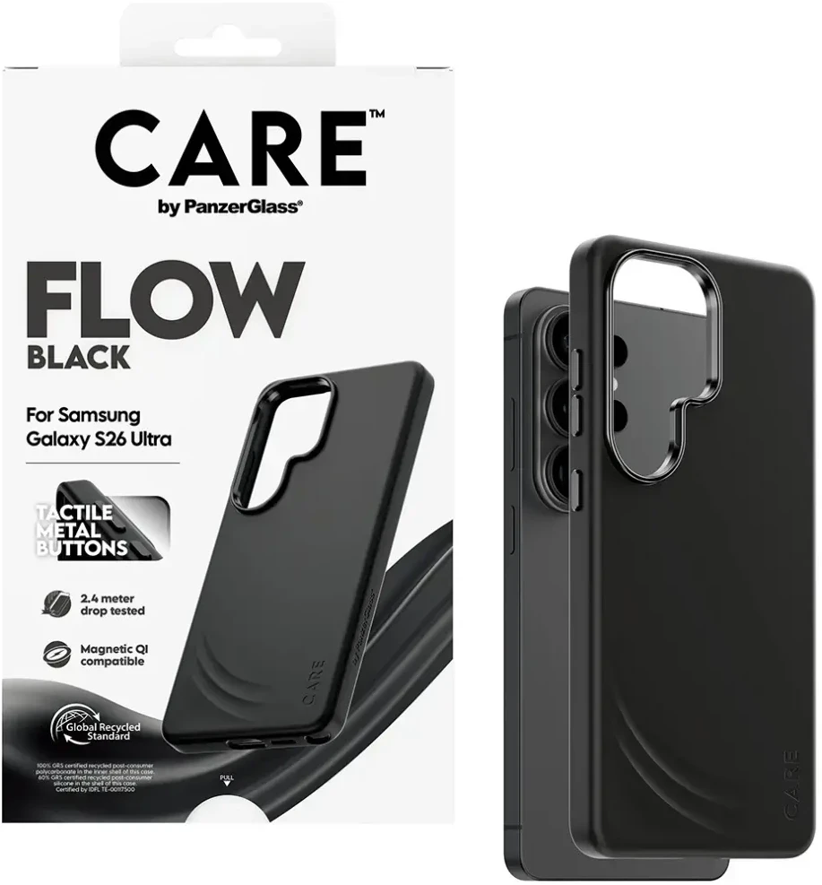 Panzer Glass „CARE by PanzerGlass Flow Juodas Qi“ dėklas, skirtas „Samsung Galaxy S26 Ultra“ – juodas