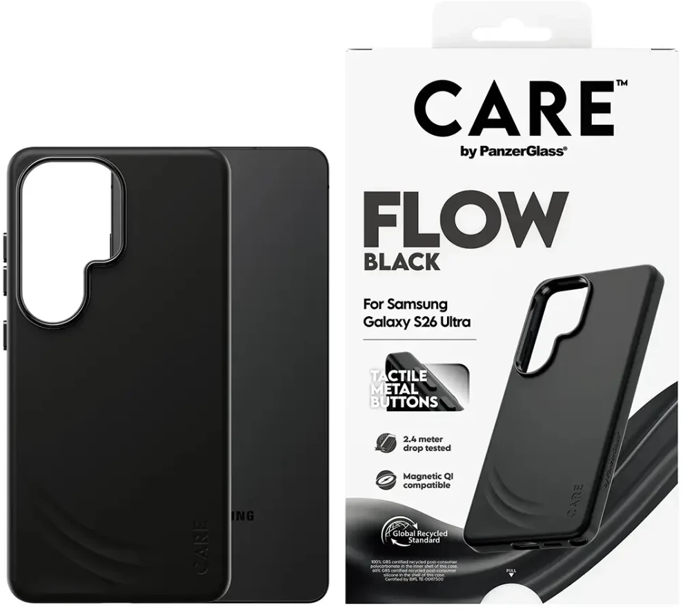 Panzer Glass „CARE by PanzerGlass Flow Juodas Qi“ dėklas, skirtas „Samsung Galaxy S26 Ultra“ – juodas
