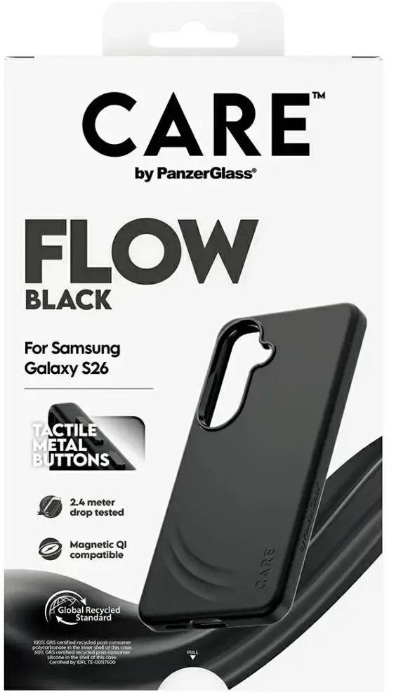 Panzer Glass „CARE by PanzerGlass Flow“ juodas QI dėklas, skirtas „Samsung Galaxy S26“ – juodas