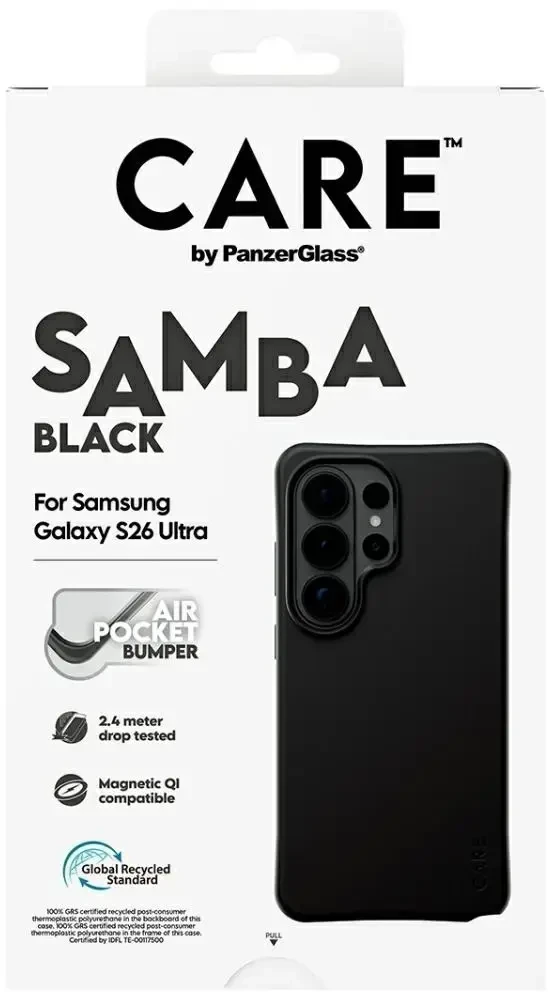 Panzer Glass Telefono dėklas iš perdirbto TPU, Qi suderinamas, juodas CARE by PanzerGlass