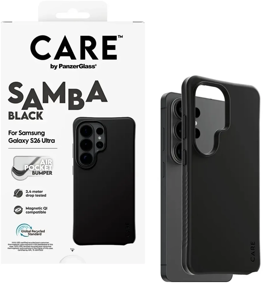 Panzer Glass Telefono dėklas iš perdirbto TPU, Qi suderinamas, juodas CARE by PanzerGlass