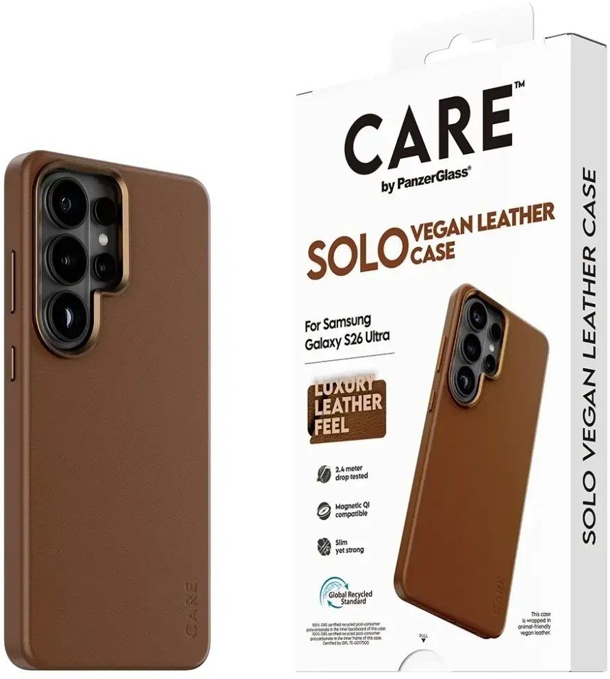 Panzer Glass Telefono dėklas iš dirbtinės odos, rudas, Qi suderinamas CARE by PanzerGlass