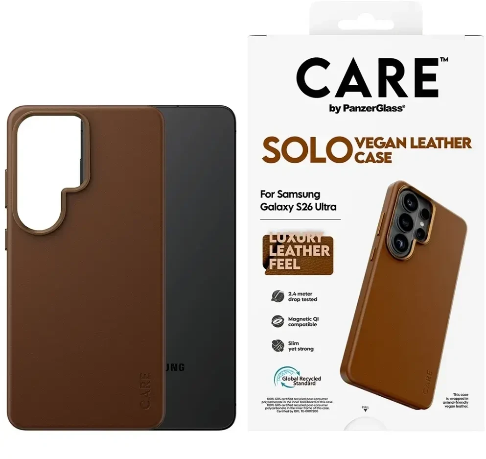Panzer Glass Telefono dėklas iš dirbtinės odos, rudas, Qi suderinamas CARE by PanzerGlass