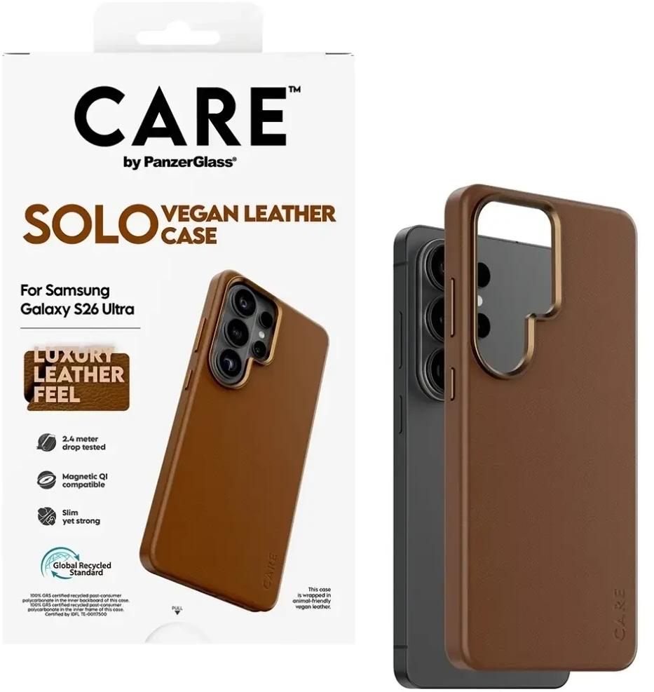 Panzer Glass Telefono dėklas iš dirbtinės odos, rudas, Qi suderinamas CARE by PanzerGlass