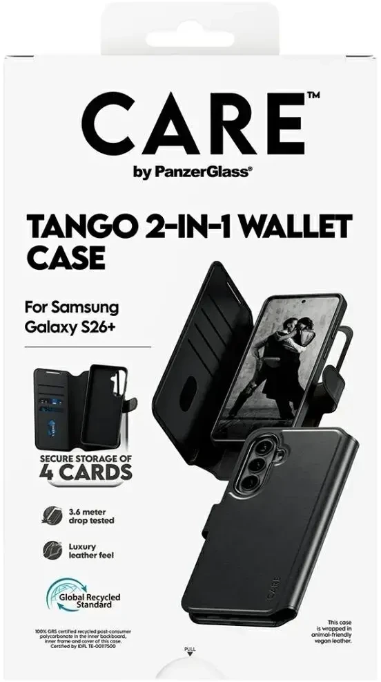 Panzer Glass „CARE by PanzerGlass Tango 2in1“ piniginės dėklas, skirtas „Samsung Galaxy S26+“ – juodas