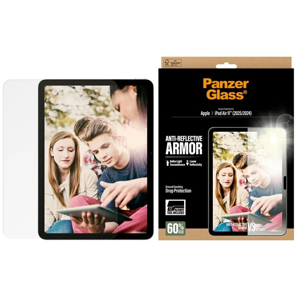Panzer Glass „PanzerGlass“ itin plataus skersmens grūdinto stiklo apsauginis stiklas „iPad Air 11" 2025“ (7-osios kartos) / „iPad Air 11" 2024“ (6-osios kartos) planšetiniam kompiuteriui