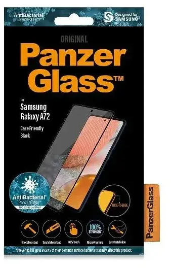 Panzer Glass PANZERGLASS TEMPERED GLASS E2E MICROFRACTURE SAMSUNG A72 ANTIBACTERIAL CASE FRIENDLY Juodas