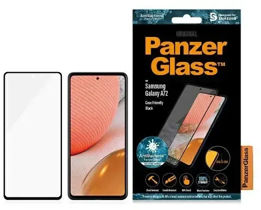 Panzer Glass PANZERGLASS TEMPERED GLASS E2E MICROFRACTURE SAMSUNG A72 ANTIBACTERIAL CASE FRIENDLY Juodas