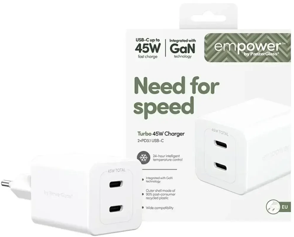 Panzer Glass Įkroviklis PanzerGlass empower Turbo jungiama į tinklą 2x USB-C 45 W (EM58685)