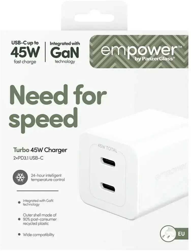 Panzer Glass Įkroviklis PanzerGlass empower Turbo jungiama į tinklą 2x USB-C 45 W (EM58685)