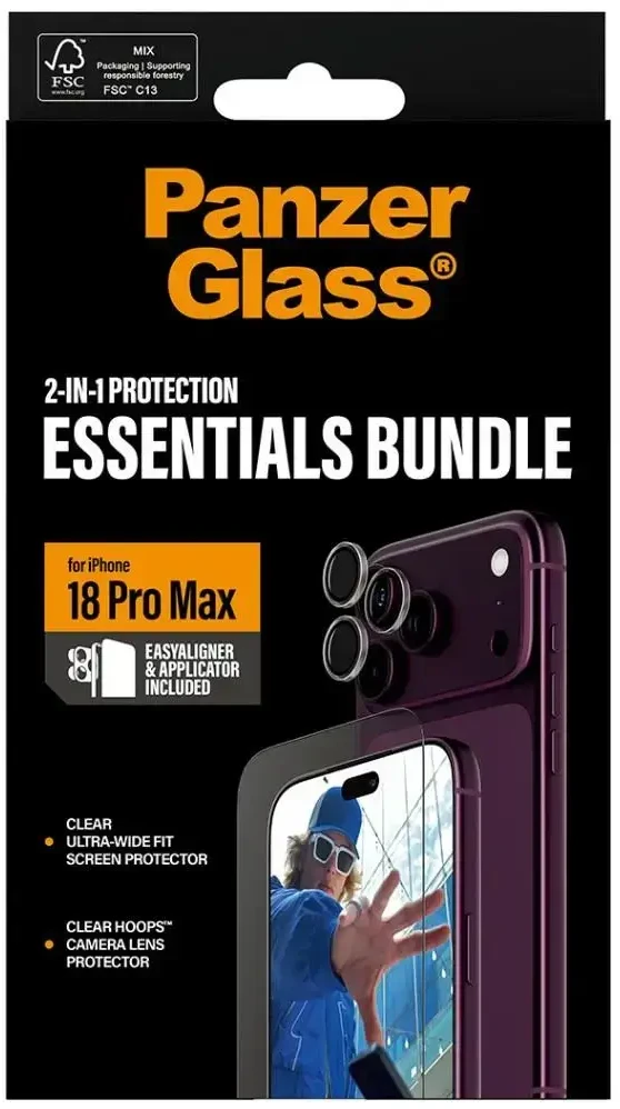 Panzer Glass PanzerGlass ® 2-in-1 Essentials Bundle iPhone 18 Pro Max, Apple - iPhone 18 Pro Max, Dry application, Scratch resistant, Shock resistant, Transparent, 1 pc(s)