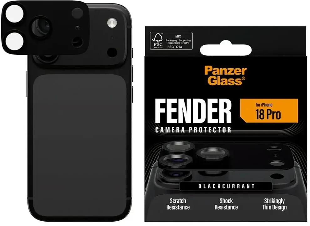 Panzer Glass Grūdintas stiklas na objektyvas PanzerGlass Fender Camera Protector do iPhone 18 Pro juoda porzeczka