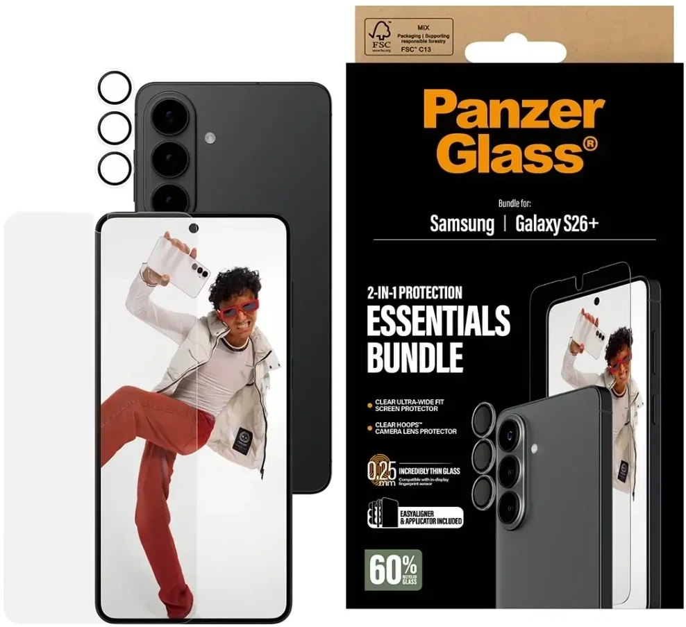 Panzer Glass PanzerGlass Hoops 2-in-1 Ultra-Wide Fit Glass + Lens Protection Set for Samsung Galaxy S26+ Brown