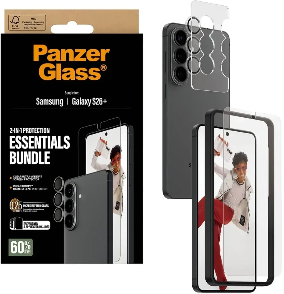 Panzer Glass PanzerGlass Hoops 2-in-1 Ultra-Wide Fit Glass + Lens Protection Set for Samsung Galaxy S26+ Brown