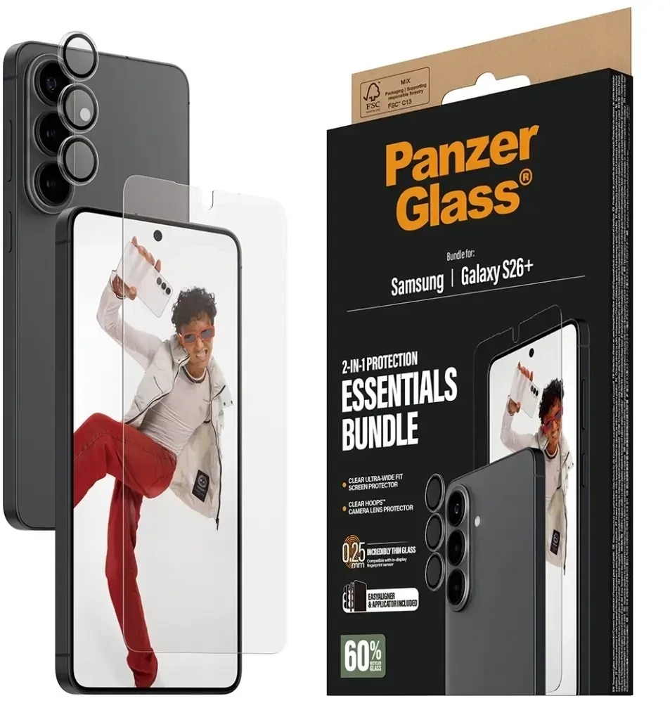 Panzer Glass PanzerGlass Hoops 2-in-1 Ultra-Wide Fit Glass + Lens Protection Set for Samsung Galaxy S26+ Brown