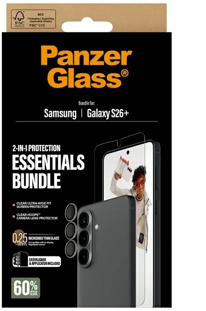 Panzer Glass PanzerGlass Hoops 2-in-1 Ultra-Wide Fit Glass + Lens Protection Set for Samsung Galaxy S26+ Brown