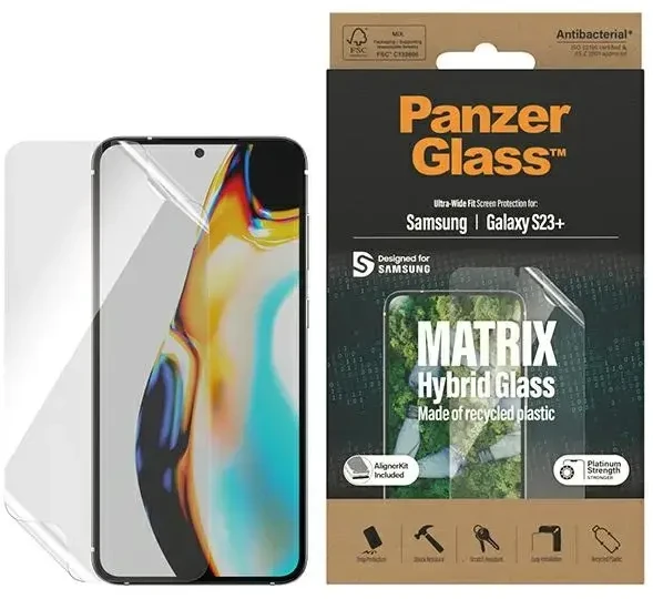 Panzer Glass PanzerGlass | „Matrix“ ekrano apsauga, itin platus pritaikymas W. Alignerkit | Ekrano apsauga | Samsung | Galaxy S23+ | Skaidrus