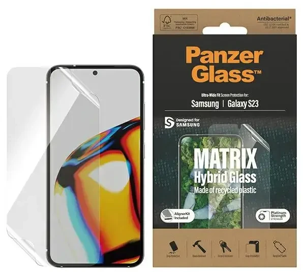 Panzer Glass PanzerGlass | „Matrix“ ekrano apsauga, itin platus pritaikymas W. Alignerkit | Ekrano apsauga | Samsung | Galaxy S23 | Skaidrus