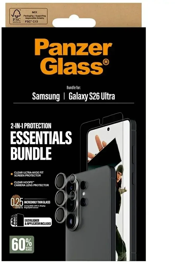 Panzer Glass Protective Set PanzerGlass Hoops 2-in-1 Ultra-Wide Fit Glass + Lens for Samsung Galaxy S26 Ultra