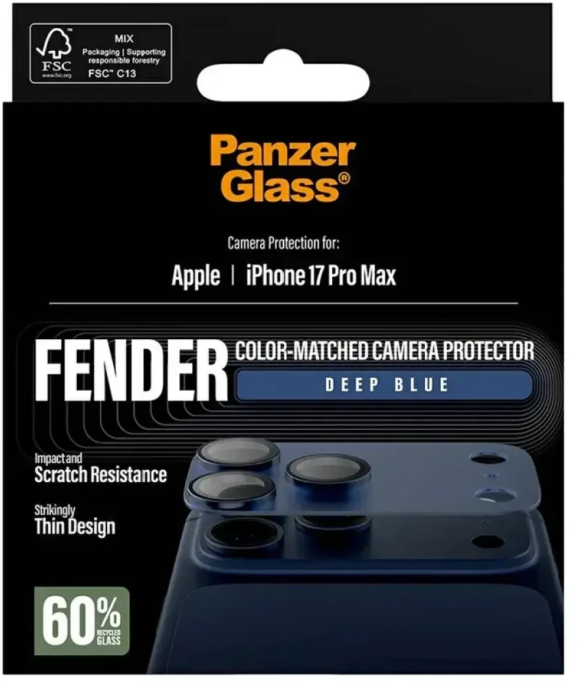 Panzer Glass Grūdintas stiklas fotoaparato objektyvui PanzerGlass Fender Camera Protector, skirtas iPhone 17 Pro Max, mėlynas