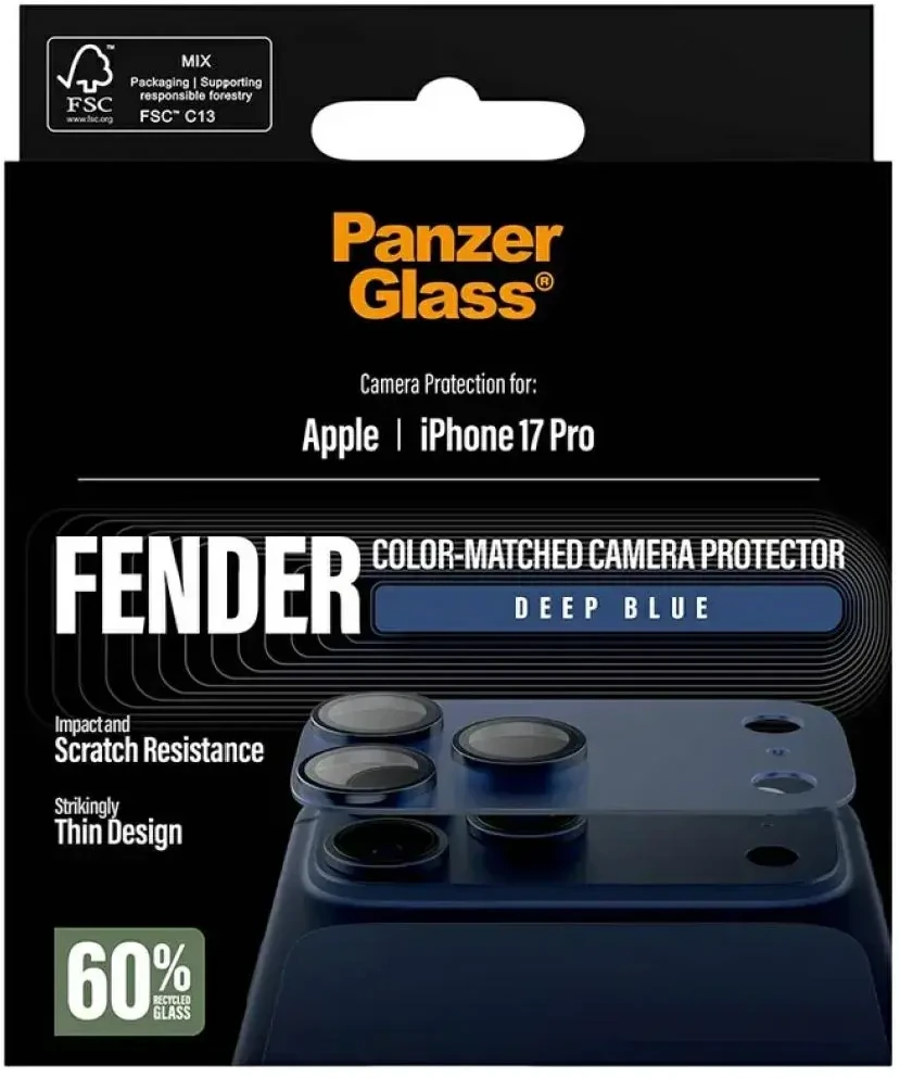 Panzer Glass Grūdintas stiklas objektyvui PanzerGlass Fender Camera Protector, skirtas iPhone 17 Pro, mėlynas