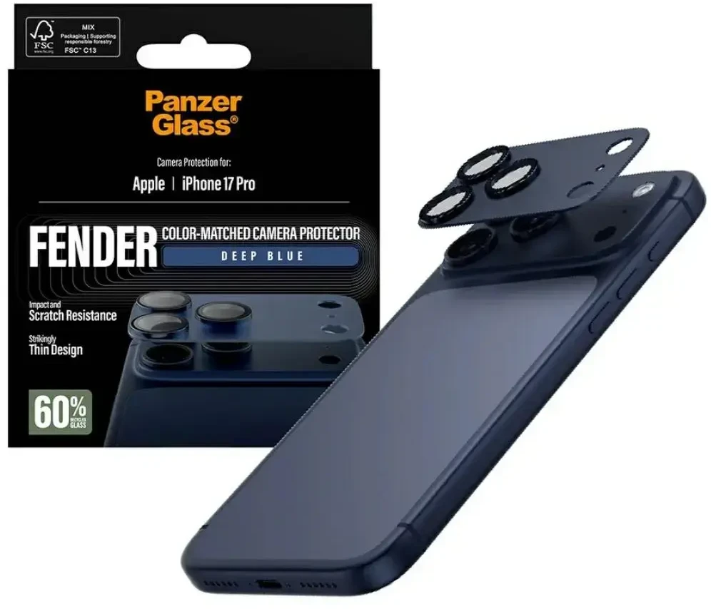 Panzer Glass Grūdintas stiklas objektyvui PanzerGlass Fender Camera Protector, skirtas iPhone 17 Pro, mėlynas