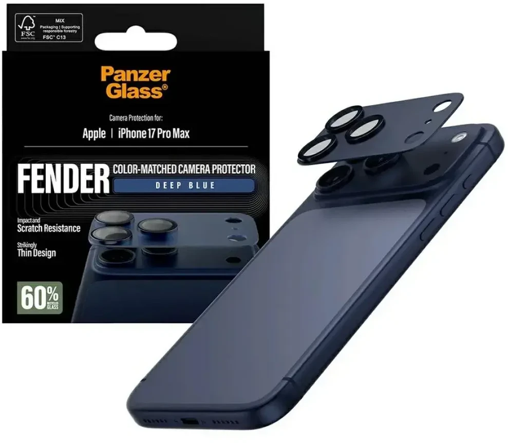 Panzer Glass Grūdintas stiklas fotoaparato objektyvui PanzerGlass Fender Camera Protector, skirtas iPhone 17 Pro Max, mėlynas