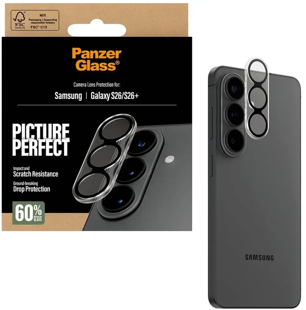 „Panzer Glass PanzerGlass ® PicturePerfect“ fotoaparato objektyvo apsauga „Samsung Galaxy S26 | S26+“, „Samsung“, „Samsung – Galaxy S26“, „Samsung – Galaxy S26+“, Sausas klijavimas, Atsparus įbrėžimams, Atsparus smūgiams, Permatomas, 1 vnt.
