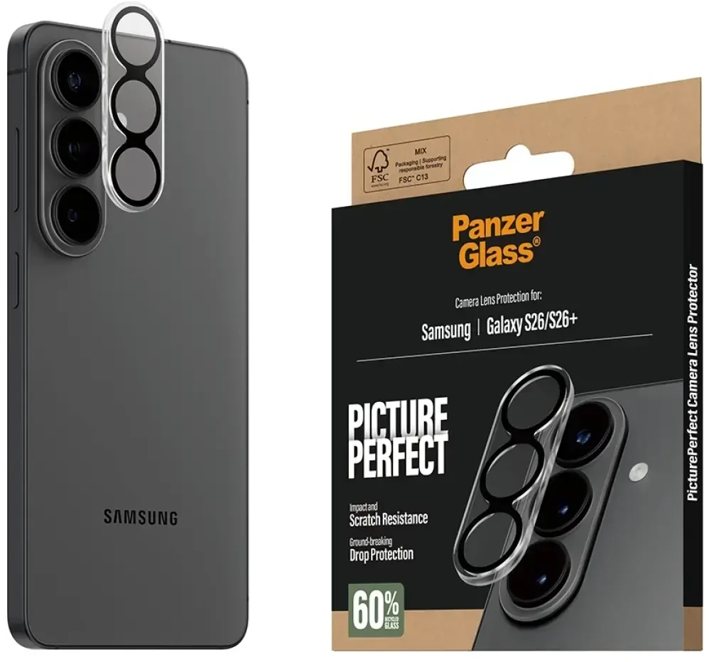„Panzer Glass PanzerGlass ® PicturePerfect“ fotoaparato objektyvo apsauga „Samsung Galaxy S26 | S26+“, „Samsung“, „Samsung – Galaxy S26“, „Samsung – Galaxy S26+“, Sausas klijavimas, Atsparus įbrėžimams, Atsparus smūgiams, Permatomas, 1 vnt.