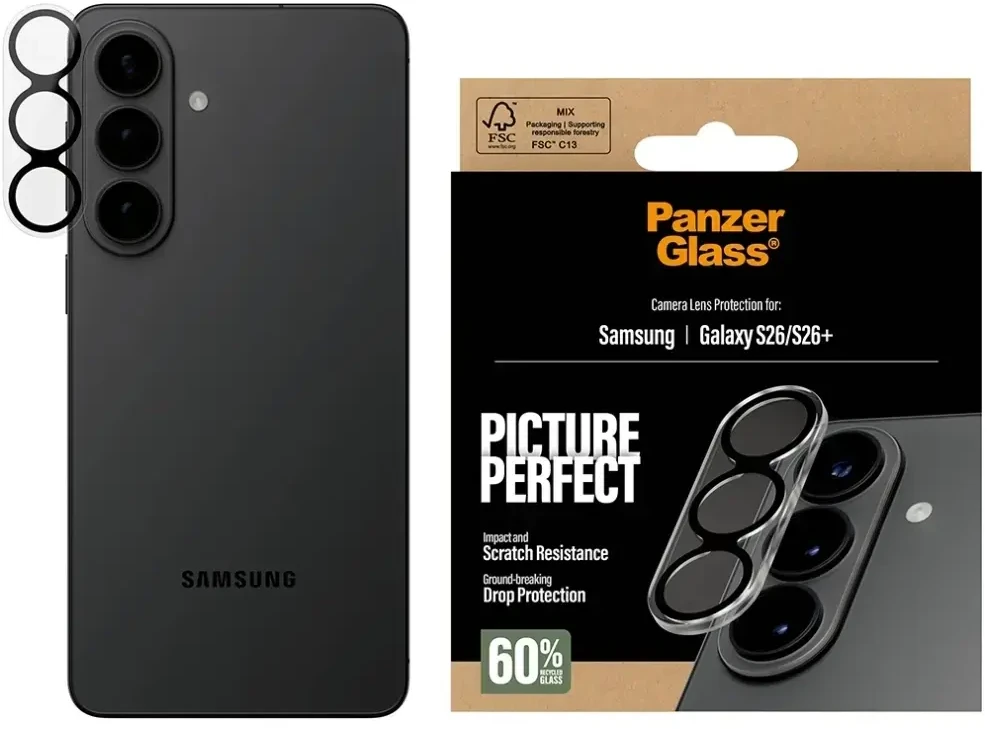 „Panzer Glass PanzerGlass ® PicturePerfect“ fotoaparato objektyvo apsauga „Samsung Galaxy S26 | S26+“, „Samsung“, „Samsung – Galaxy S26“, „Samsung – Galaxy S26+“, Sausas klijavimas, Atsparus įbrėžimams, Atsparus smūgiams, Permatomas, 1 vnt.