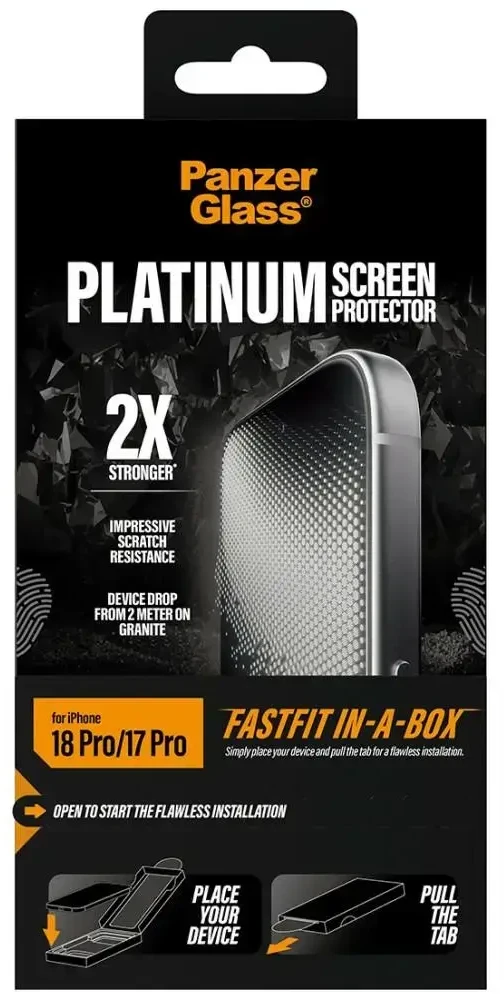 Panzer Glass Tempered GlassPanzerGlass Platinum Screen Protector w. Fastfit in-a-box do iPhone 18 Pro / 17 Pro