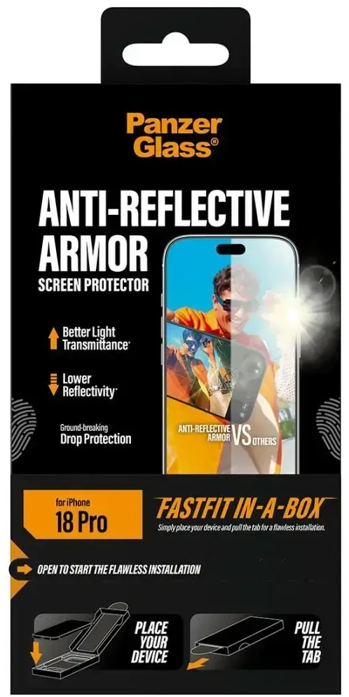 Panzer Glass Tempered PanzerGlass Armor Anti-Reflective Screen Protector w. FastFit in-a-box for iPhone 18 Pro