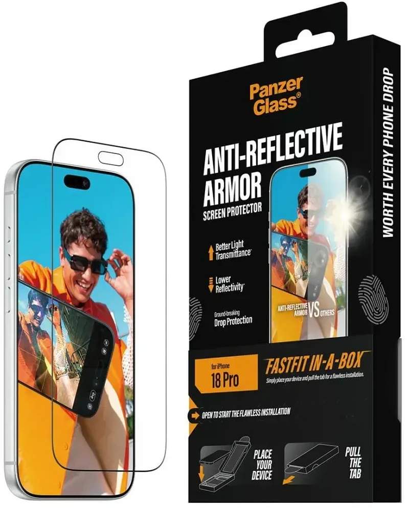 Panzer Glass Tempered PanzerGlass Armor Anti-Reflective Screen Protector w. FastFit in-a-box for iPhone 18 Pro