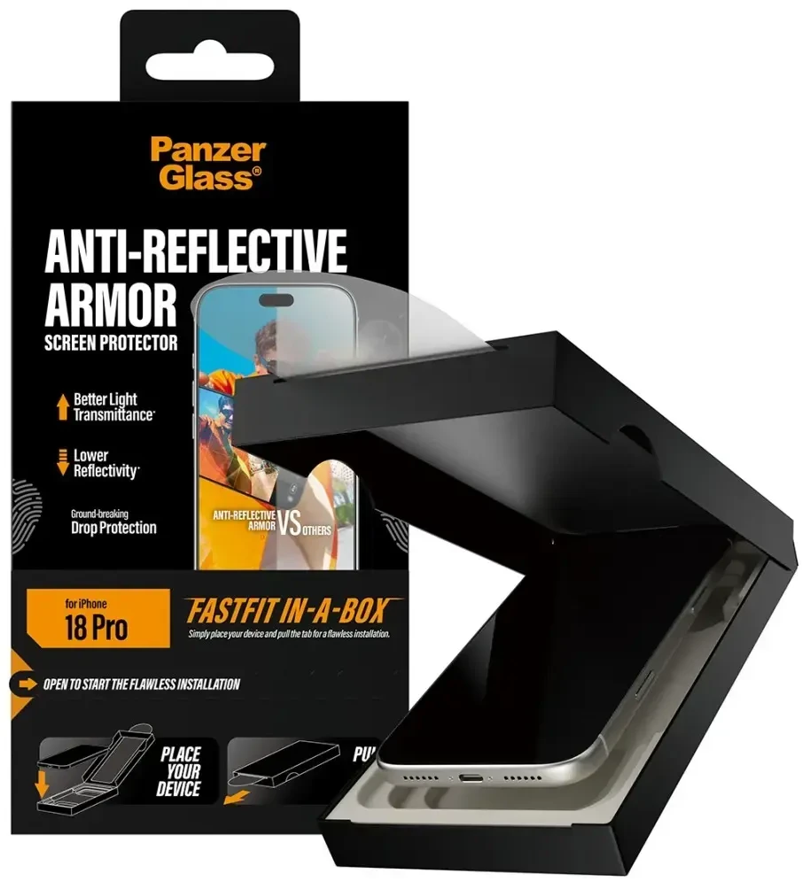 Panzer Glass Tempered PanzerGlass Armor Anti-Reflective Screen Protector w. FastFit in-a-box for iPhone 18 Pro