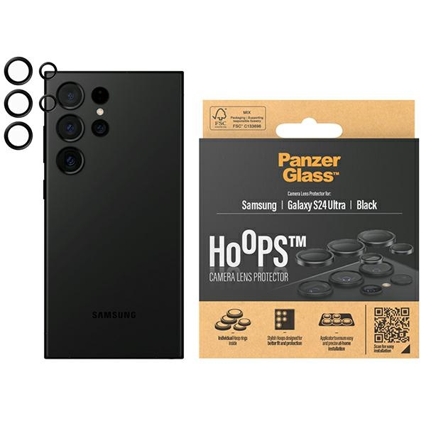 Panzer Glass Apsauginis stiklas 5D Samsung Galaxy S24 Ultra PanzerGlass Hoops kameros apsauga Hoop Optic Rings 1209 juodos spalvos