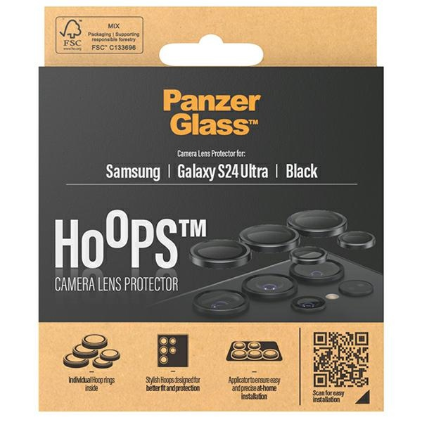 Panzer Glass Apsauginis stiklas 5D Samsung Galaxy S24 Ultra PanzerGlass Hoops kameros apsauga Hoop Optic Rings 1209 juodos spalvos