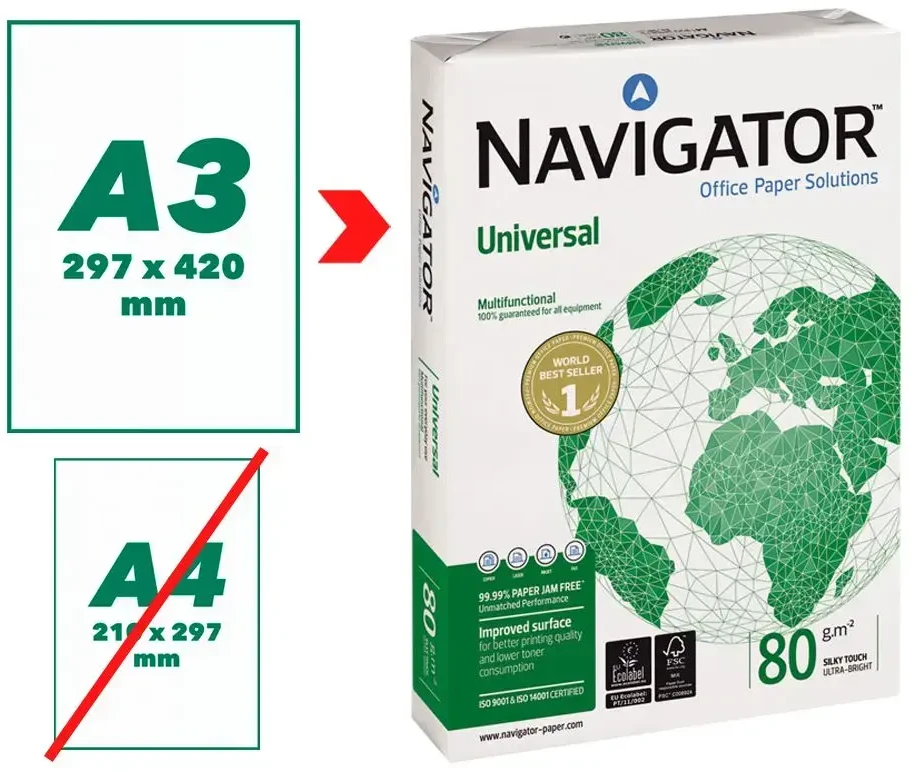 SPg Popierius NAVIGATOR UNIVERSAL, A3, 80 g/m2, 500 lapų (1 pakelis)