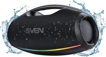 Portable speaker SVEN PS-990, juodas, power output 180W (RMS), TWS, Bluetooth, RGB backlight, Atsparus vandeniui (IPx7), USB, Lithium battery, Baterija life – iki 16 hours