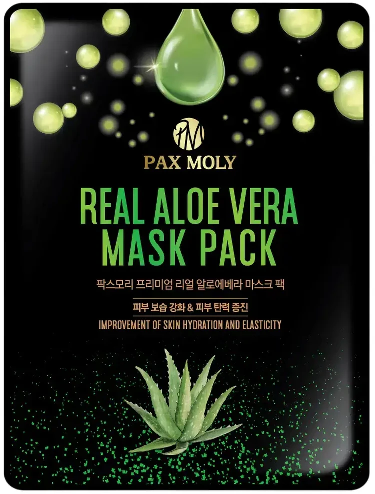 PaxMoly, Real Aloe Vera, Firmness, Elasticity, Hydration, Sheet Mask, For Face, 25 ml