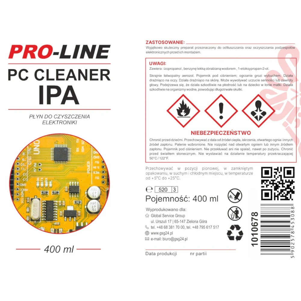 Valiklis PC CLEANER IPA elektronikos valymo skystis PRO-LINE purškiamas 400ml