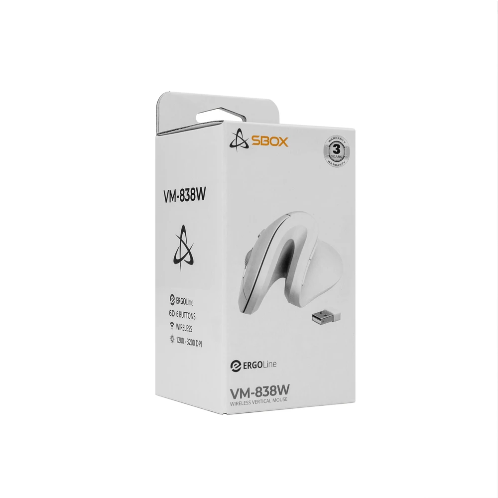 Sbox VM-838W Belaidė vertikali pelė baltos spalvos