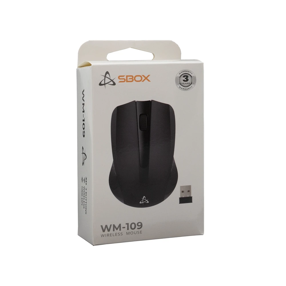 SBOX Belaidė pelė, 3D Optinė, 1000 DPI, Juodas (WM-109B)